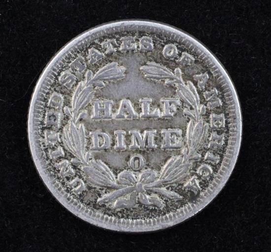 A silver 1838 Seated Liberty half dime, no stars to obverse, (Near VF)